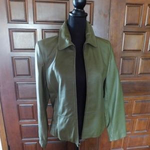 ColeBrook Leather Jacket Olive Green Medium